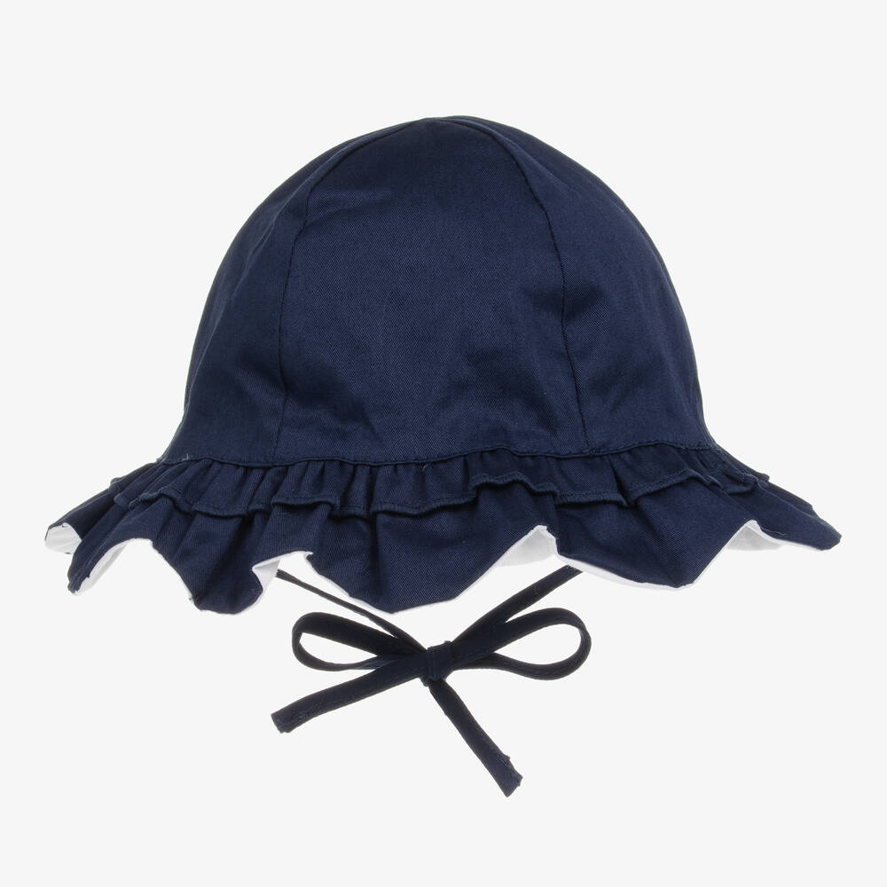 Mayoral - قبعة للشمس بوجهين قطن تويل لون كحلي وأبيض | Childrensalon