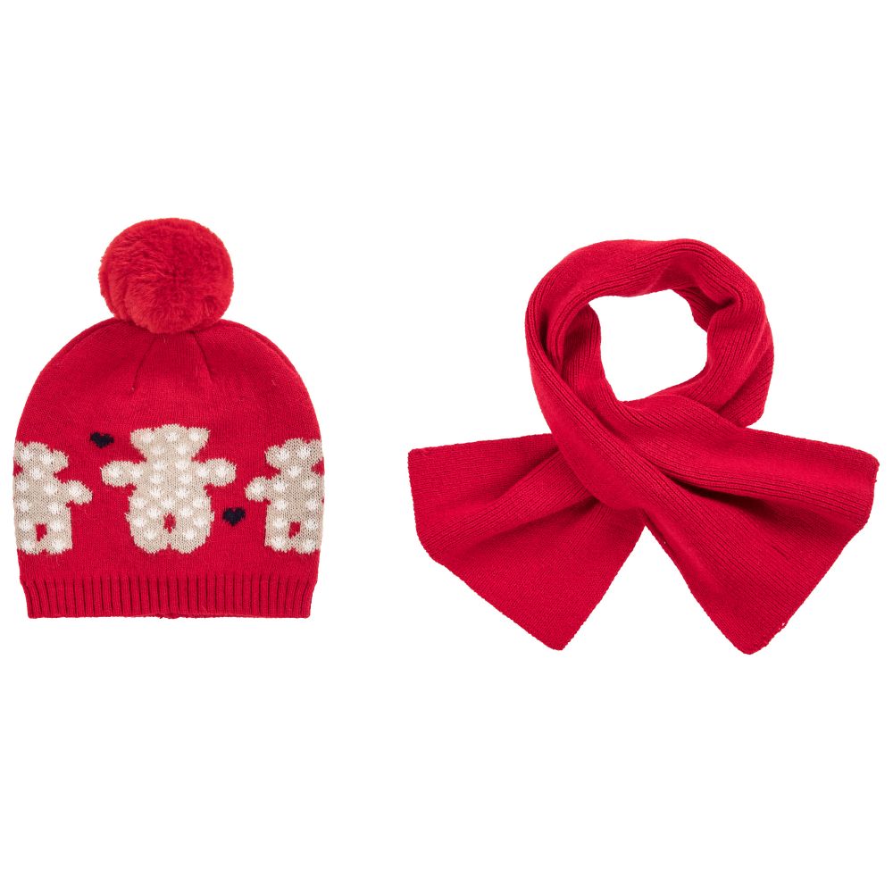 Mayoral Baby Girls Cotton Knit Hat Set In Red
