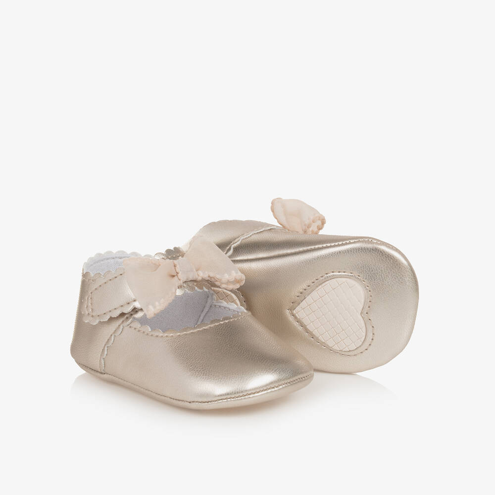 Mayoral - Baby Girls Gold Bow Pre-Walker Shoes | Childrensalon