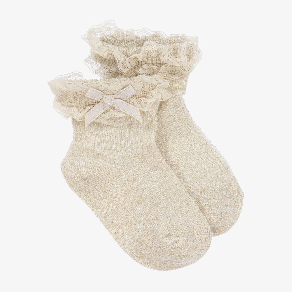 Mayoral Newborn - Baby Girls gold Knitted Ruffle Socks | Childrensalon