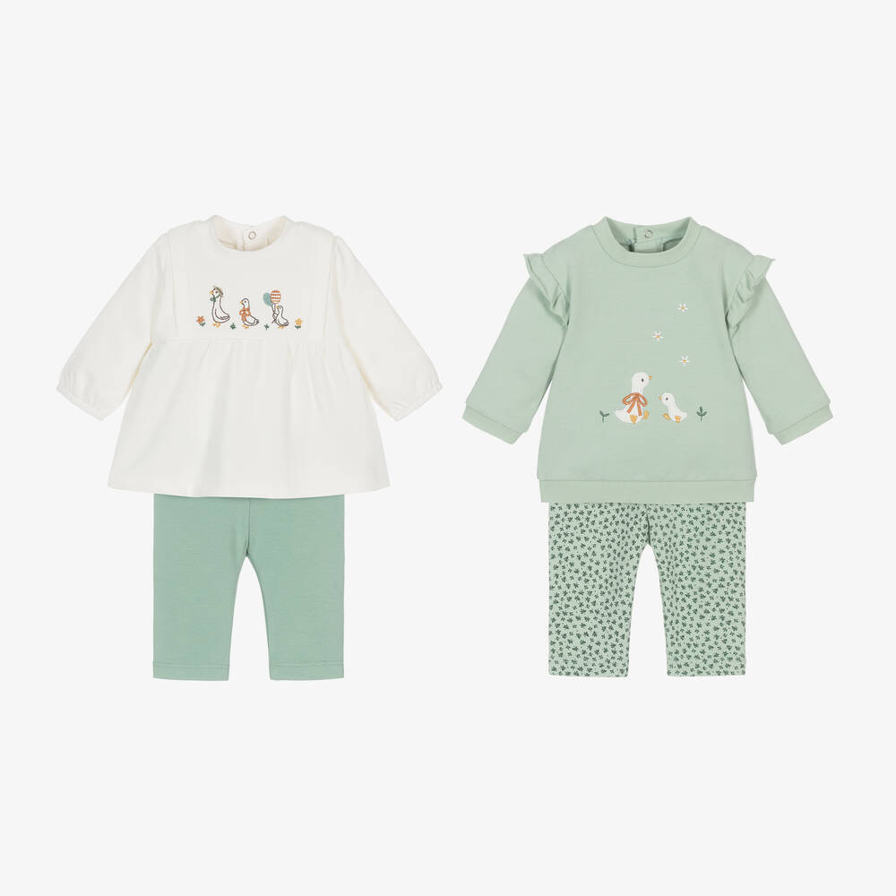 Mayoral Newborn - Baby Girls Green Cotton Legging Sets (2 Pack) | Childrensalon