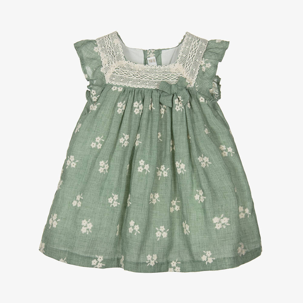 Mayoral - Baby Girls Green Embroidered Floral Dress | Childrensalon