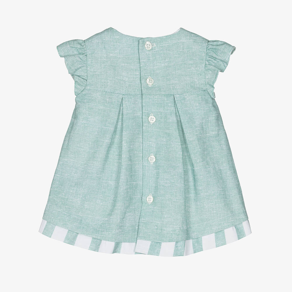 Mayoral - Baby Girls Green Linen Dress | Childrensalon