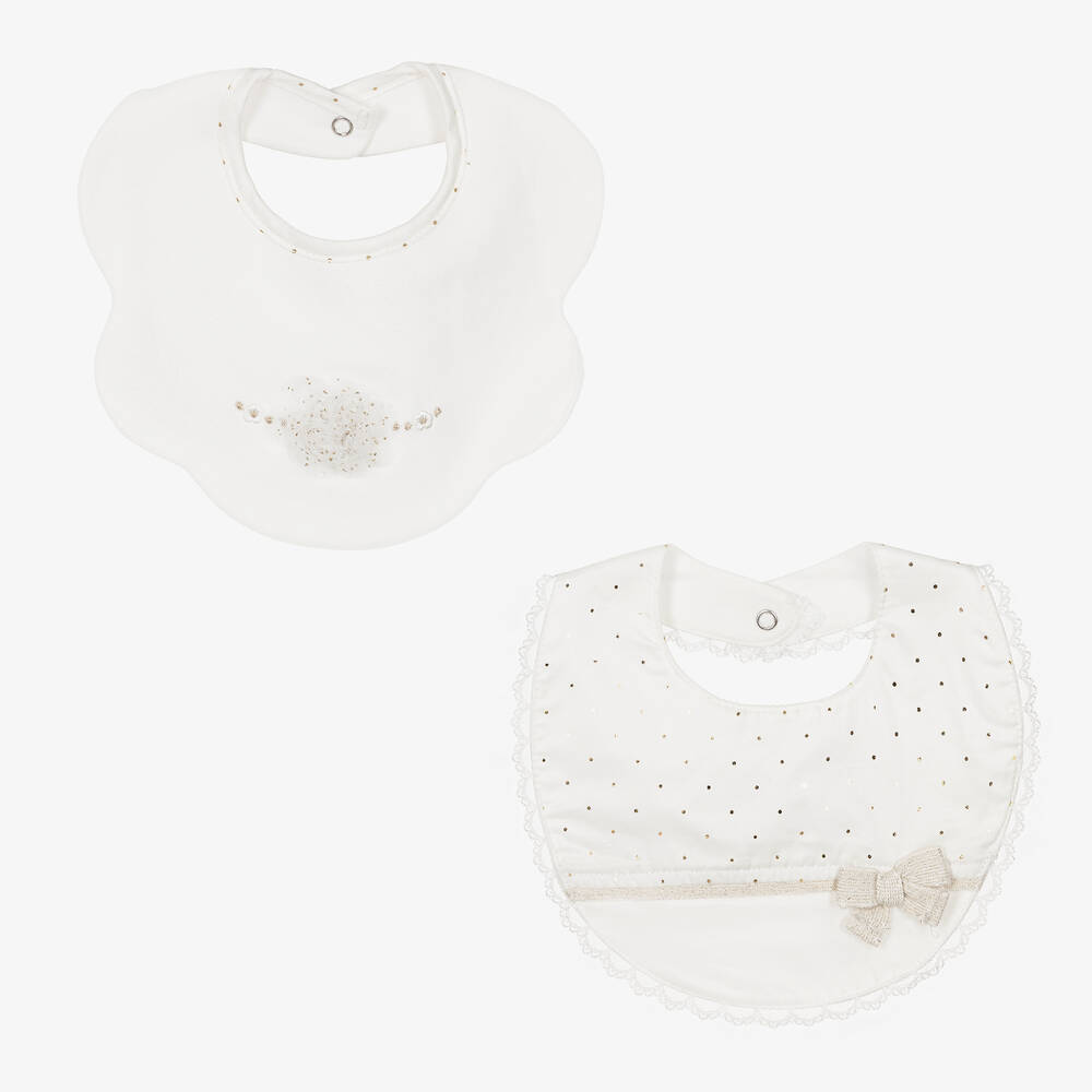 Mayoral Newborn - Baby Girls Ivory Cotton Bibs (2 Pack) | Childrensalon