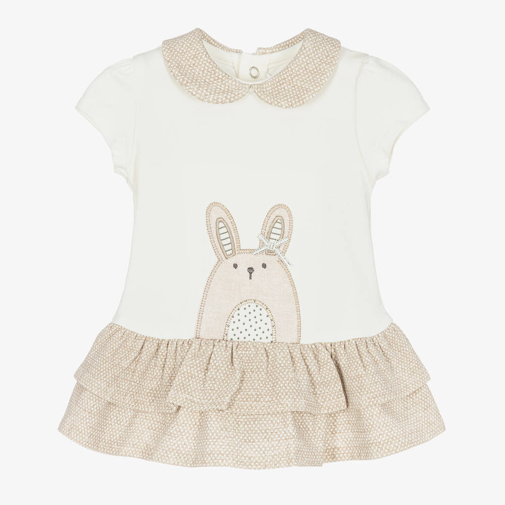 Mayoral - Baby Girls Ivory Cotton Bunny Dress | Childrensalon