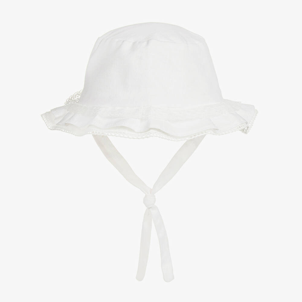 Mayoral Newborn - Baby Girls Ivory Cotton & Linen Sun Hat | Childrensalon