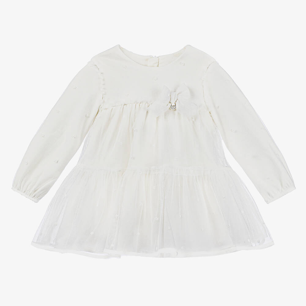 Mayoral Newborn - Baby Girls Ivory Embroidered Tulle Dress | Childrensalon