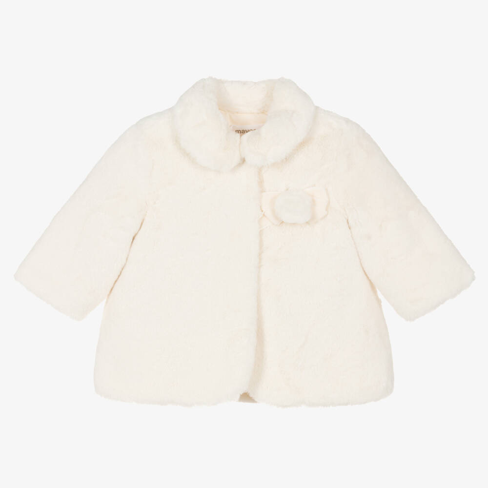 Mayoral - Baby Girls Ivory Faux Fur Coat | Childrensalon