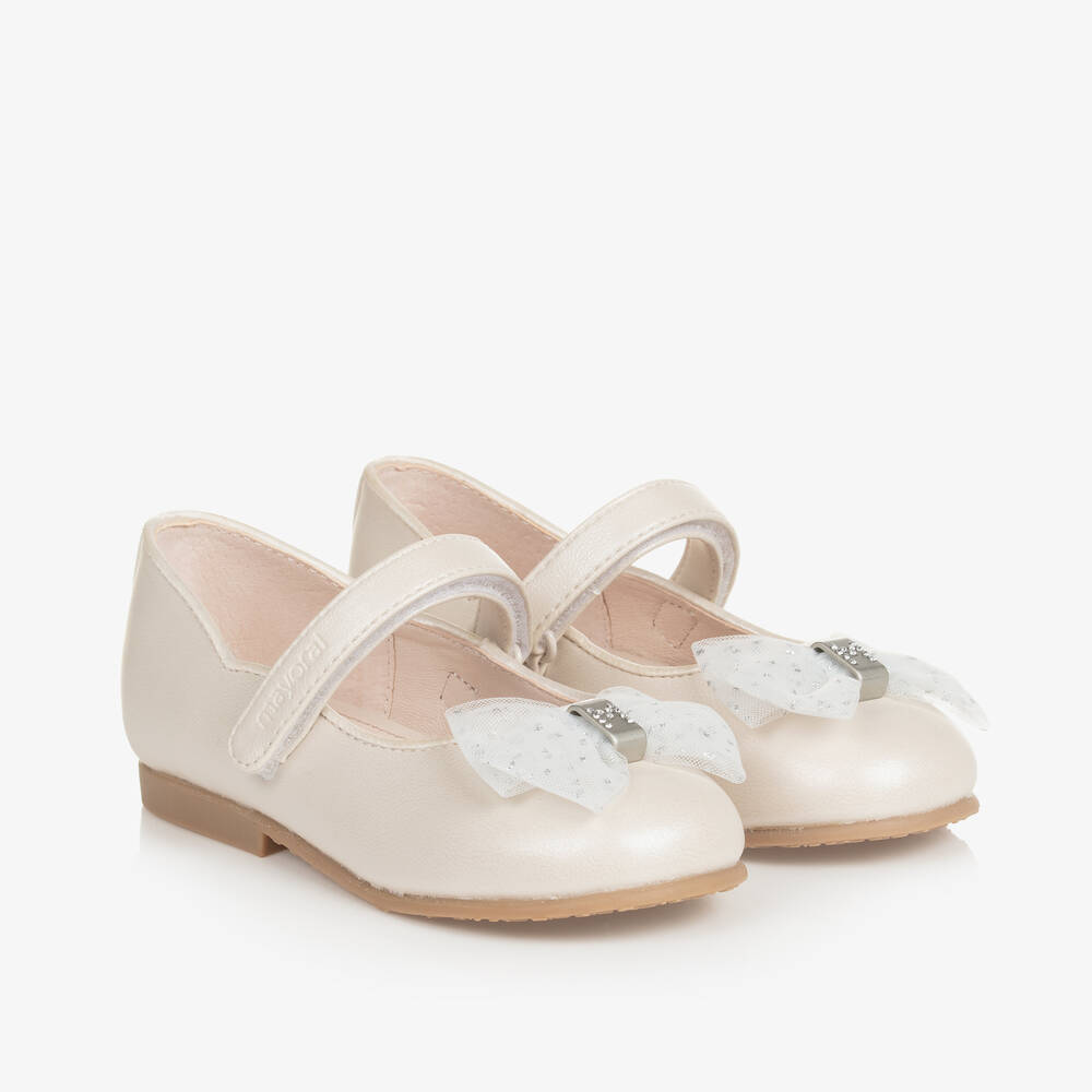 Mayoral - Baby Girls Ivory Faux Leather Bow Pumps | Childrensalon