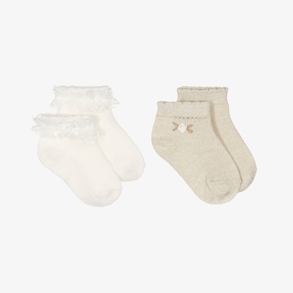 Shop Mayoral Baby Girls Ivory & Gold Socks (2 Pack)