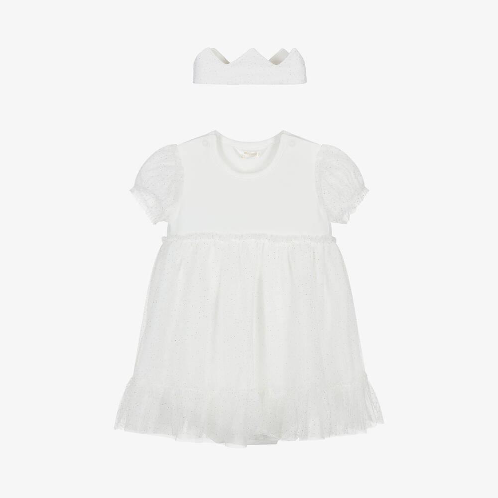 Mayoral Newborn - Baby Girls Ivory Jersey & Tulle Dress Set | Childrensalon