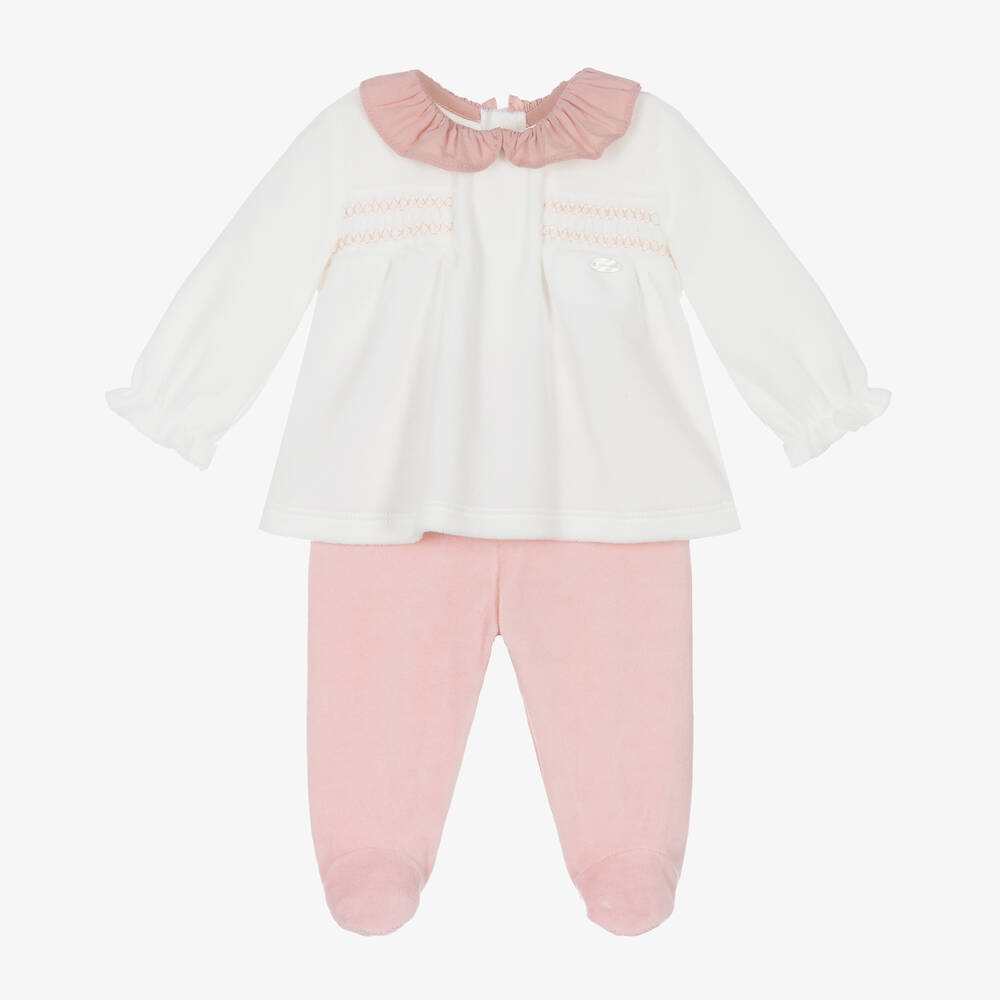 Mayoral Newborn - Baby Girls Ivory & Pink 2 Piece Babygrow | Childrensalon