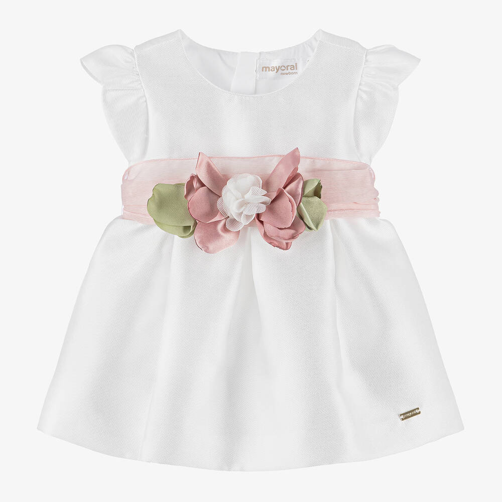 Mayoral - Baby Girls Ivory Satin Flower Dress | Childrensalon