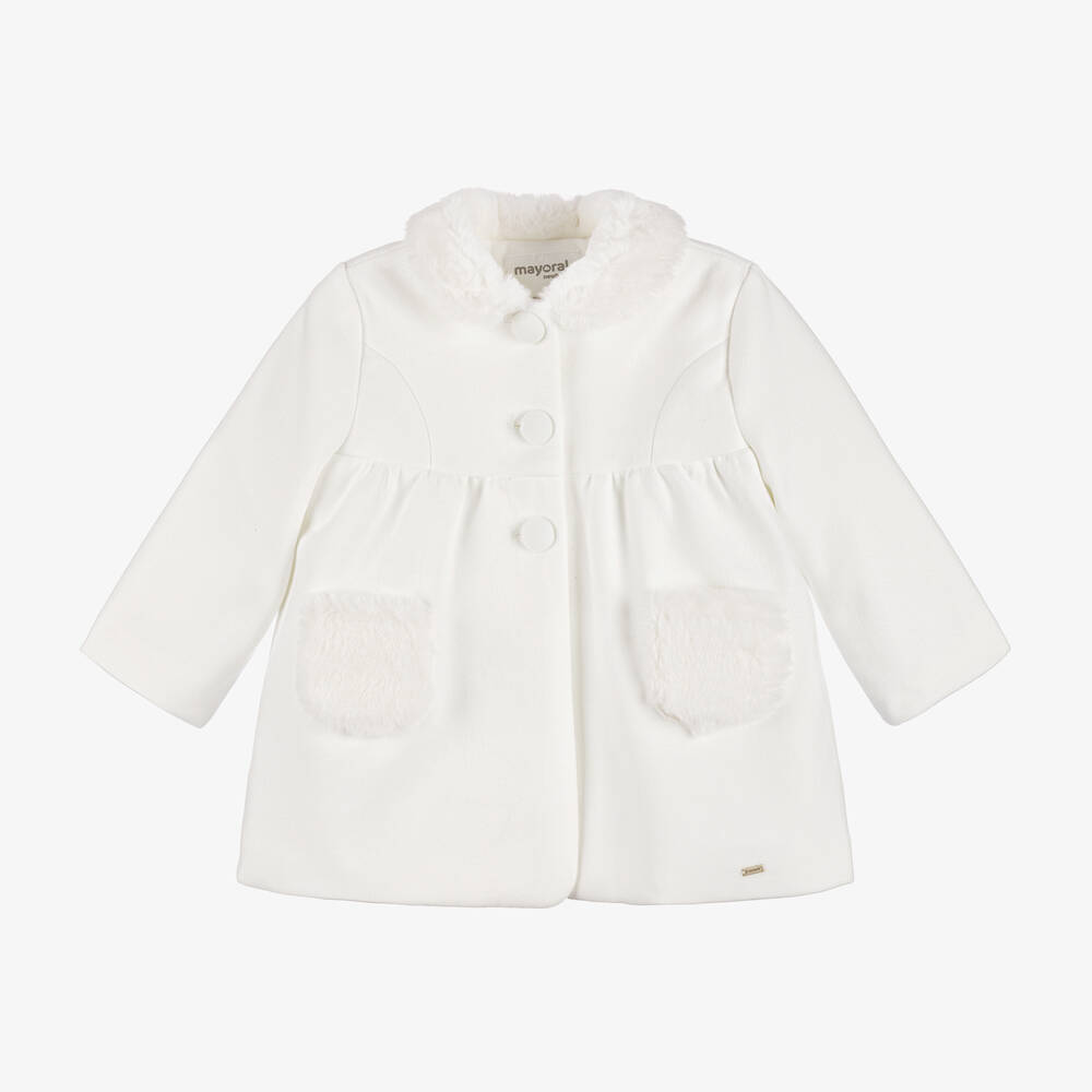 Mayoral Newborn - Baby Girls Ivory Traditional Coat  | Childrensalon