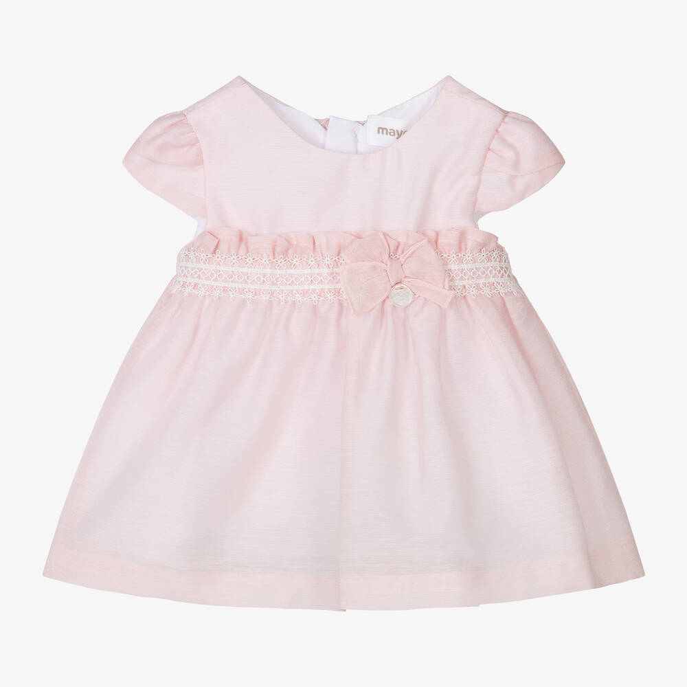 Mayoral - Baby Girls Pale Pink Bow Dress | Childrensalon