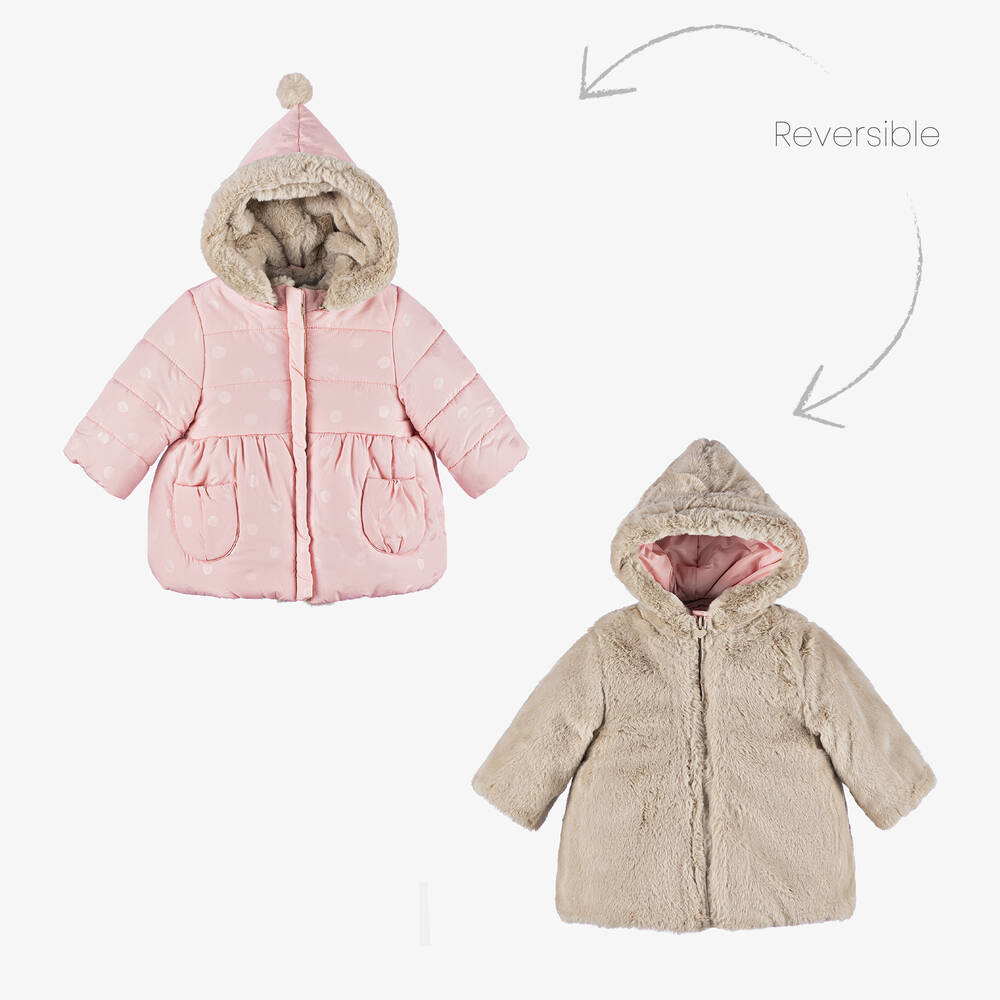 Mayoral - Baby Girls Pink & Beige Reversible Coat | Childrensalon