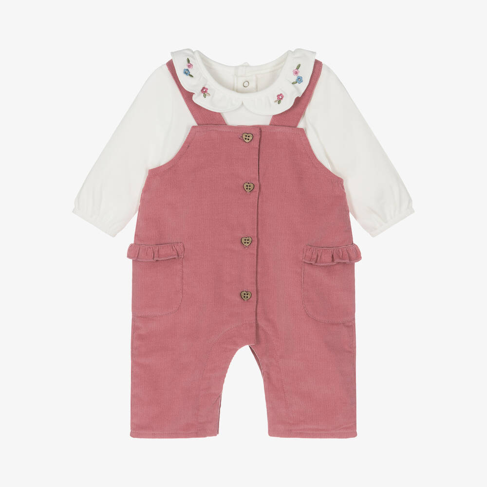 Mayoral Newborn - Baby Girls Pink Corduroy Dungaree Set | Childrensalon