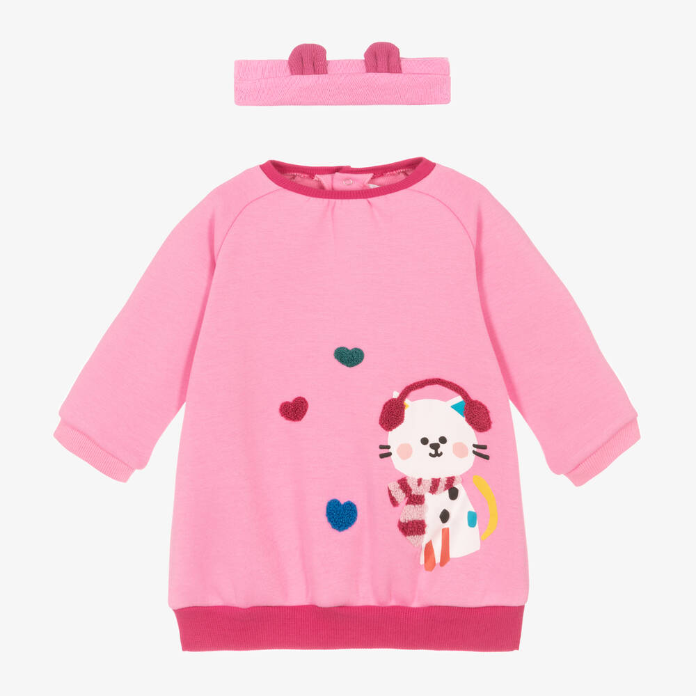 Mayoral Newborn - Baby Girls Pink Cotton Cat Dress Set | Childrensalon