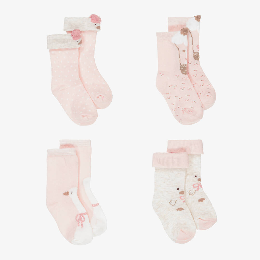 Mayoral Newborn - Baby Girls Pink Cotton Duck Socks (6 Pack) | Childrensalon