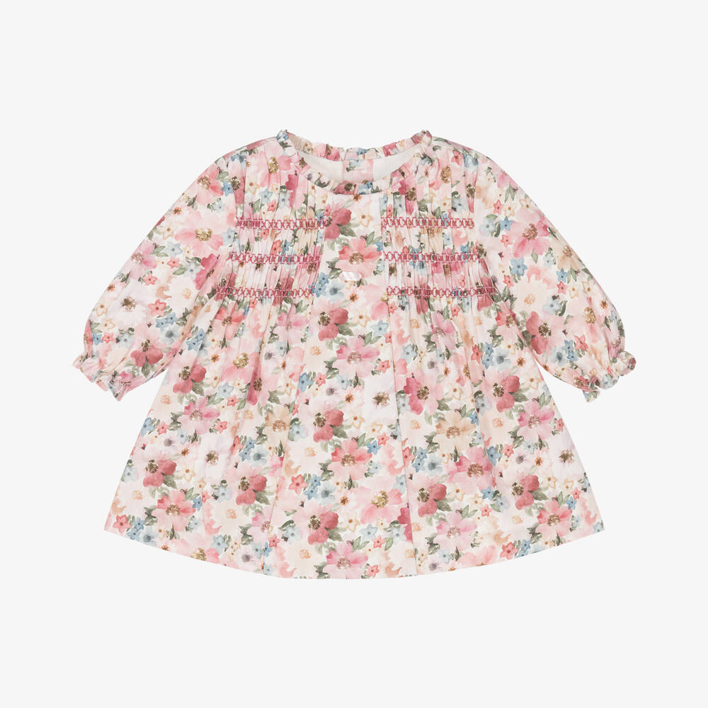 Mayoral Newborn - Baby Girls Pink Cotton Floral Dress | Childrensalon