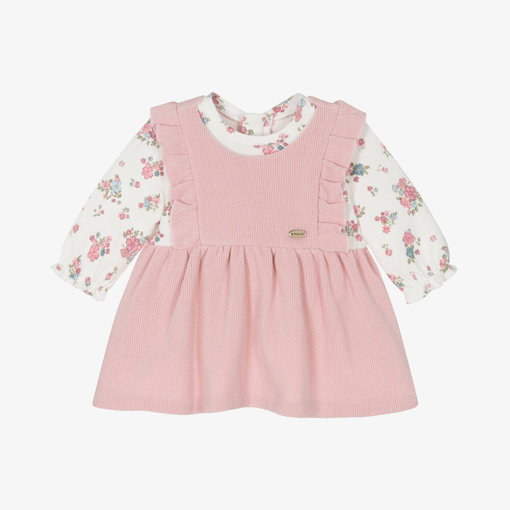 Mayoral Newborn - Baby Girls Pink Cotton Floral Dress | Childrensalon