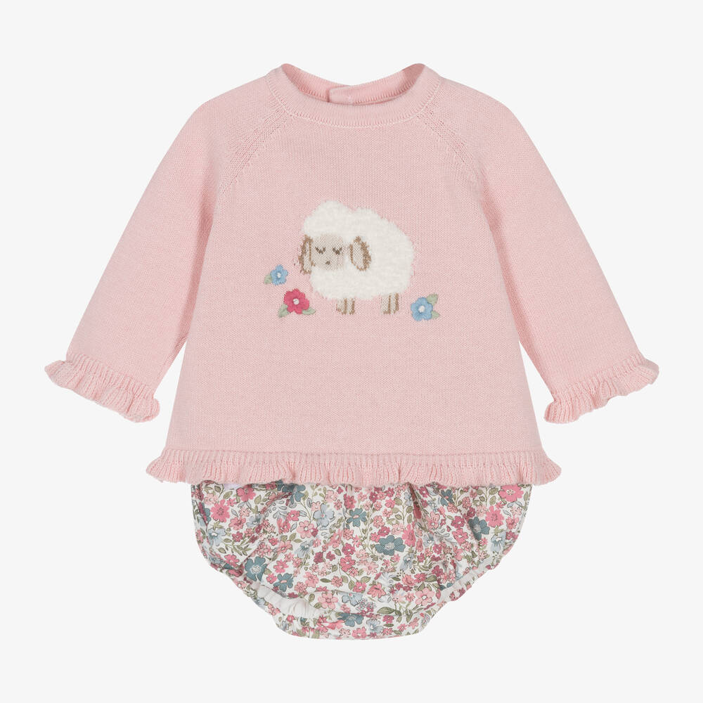 Mayoral Newborn - Baby Girls Pink Cotton Floral Shorts Set | Childrensalon