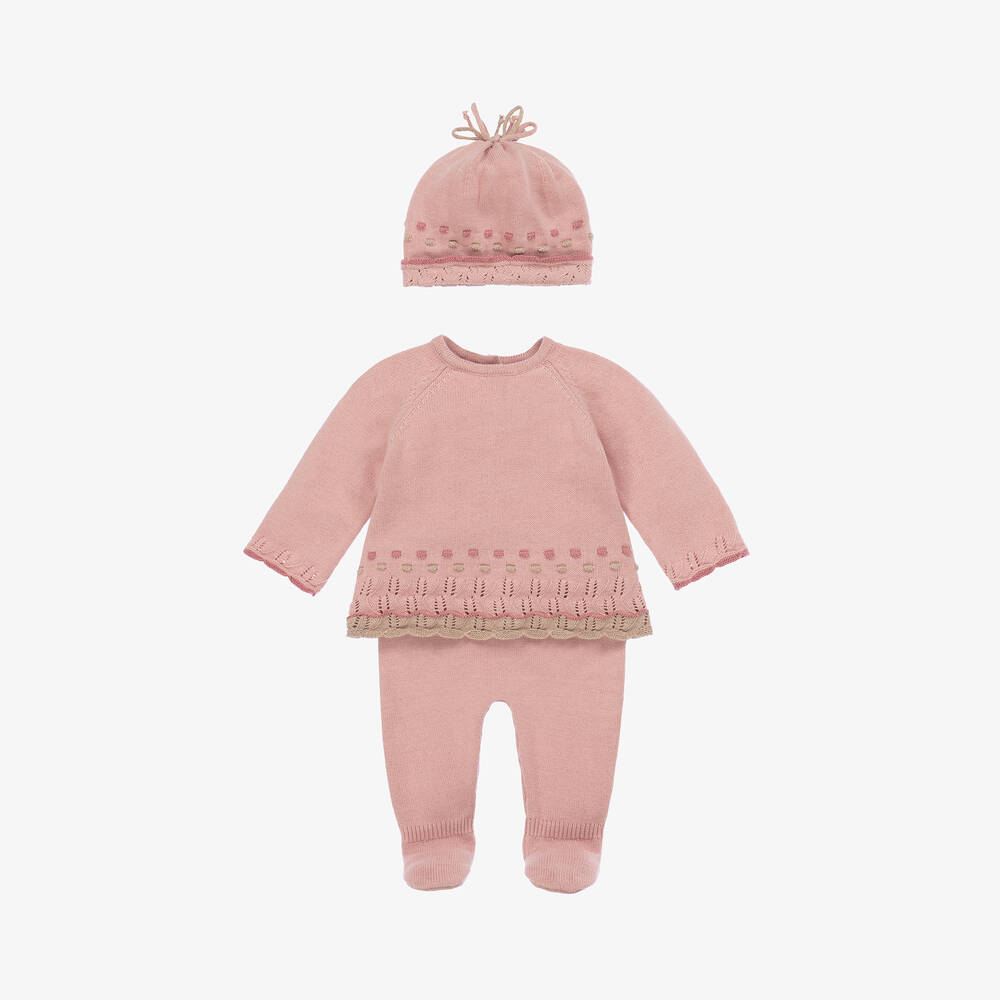 Mayoral Newborn - Baby Girls Pink Cotton Knit Babysuit Set | Childrensalon