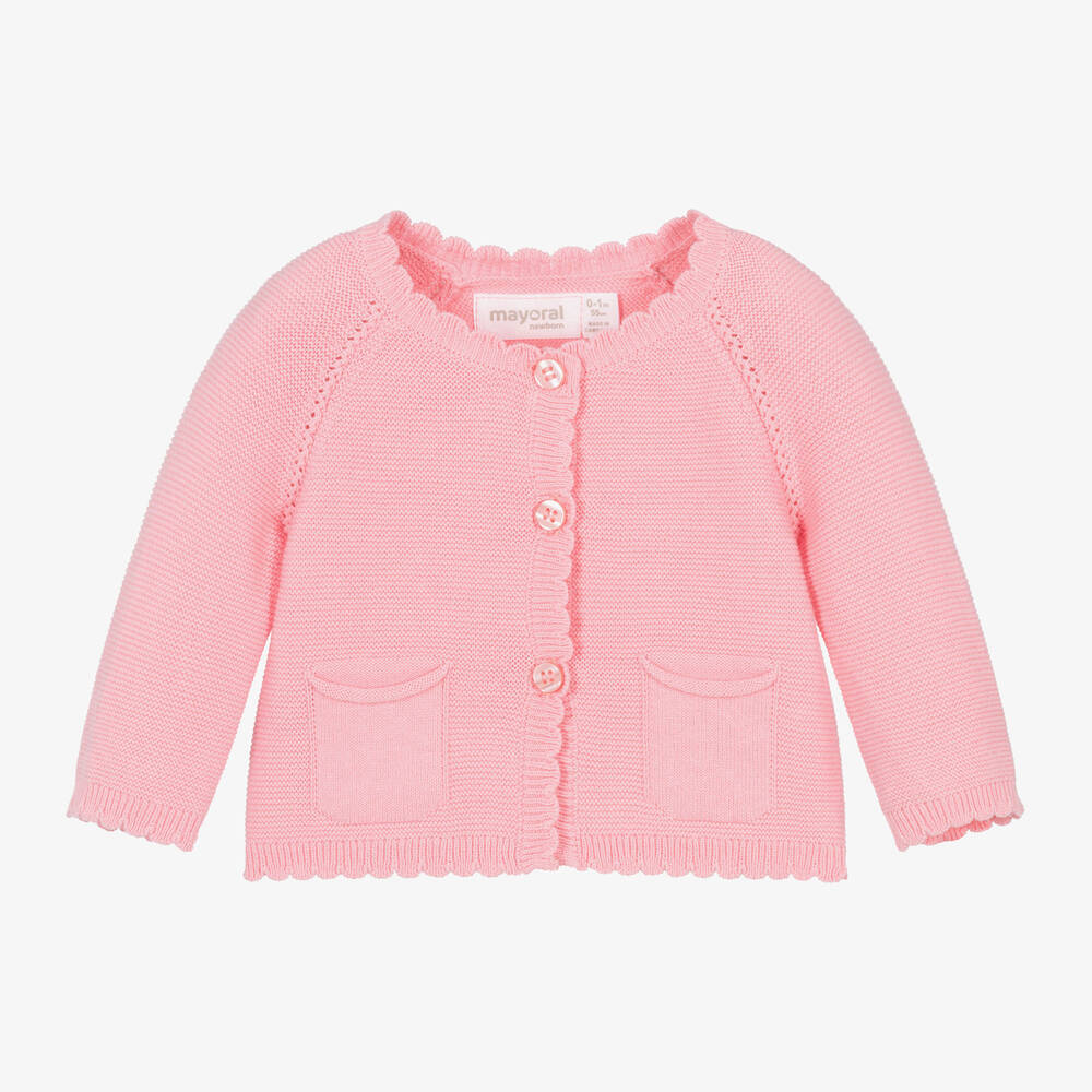 Shop Mayoral Baby Girls Pink Cotton Knit Cardigan