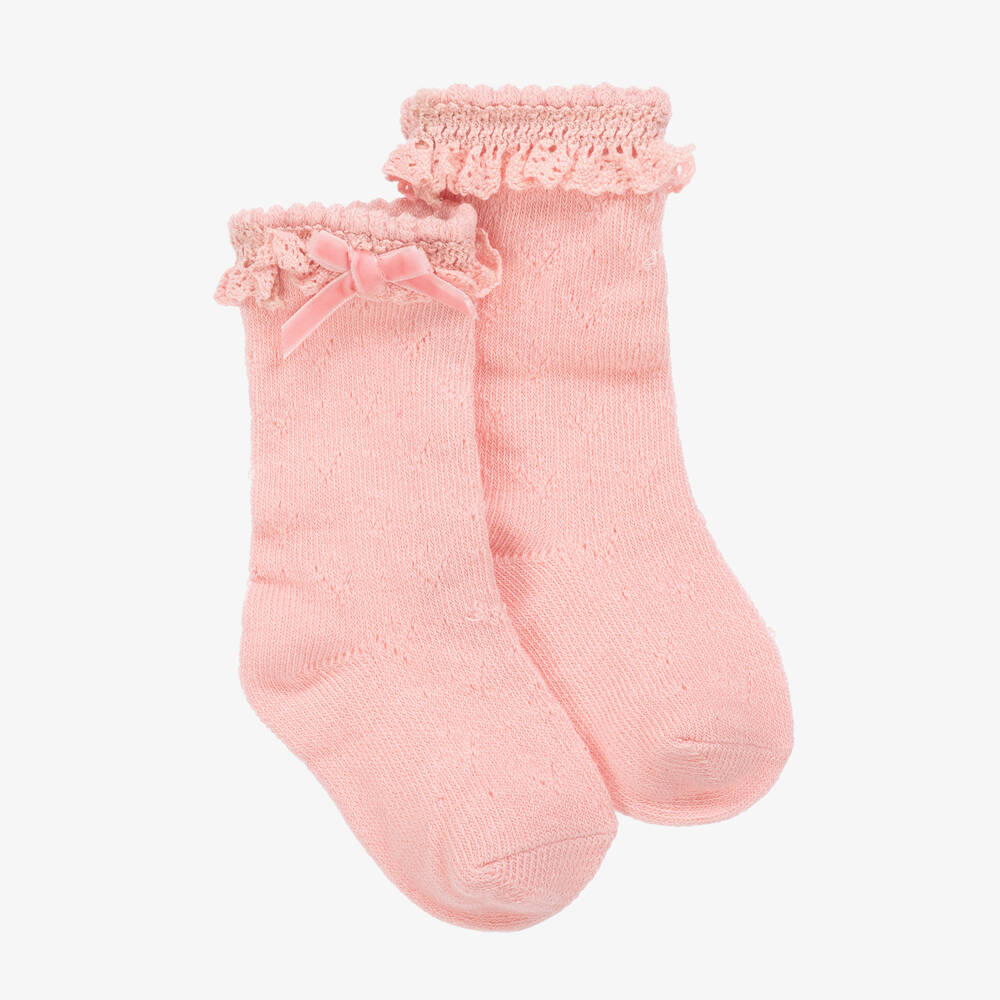 Mayoral Newborn - Baby Girls Pink Cotton Lace Frill Socks | Childrensalon