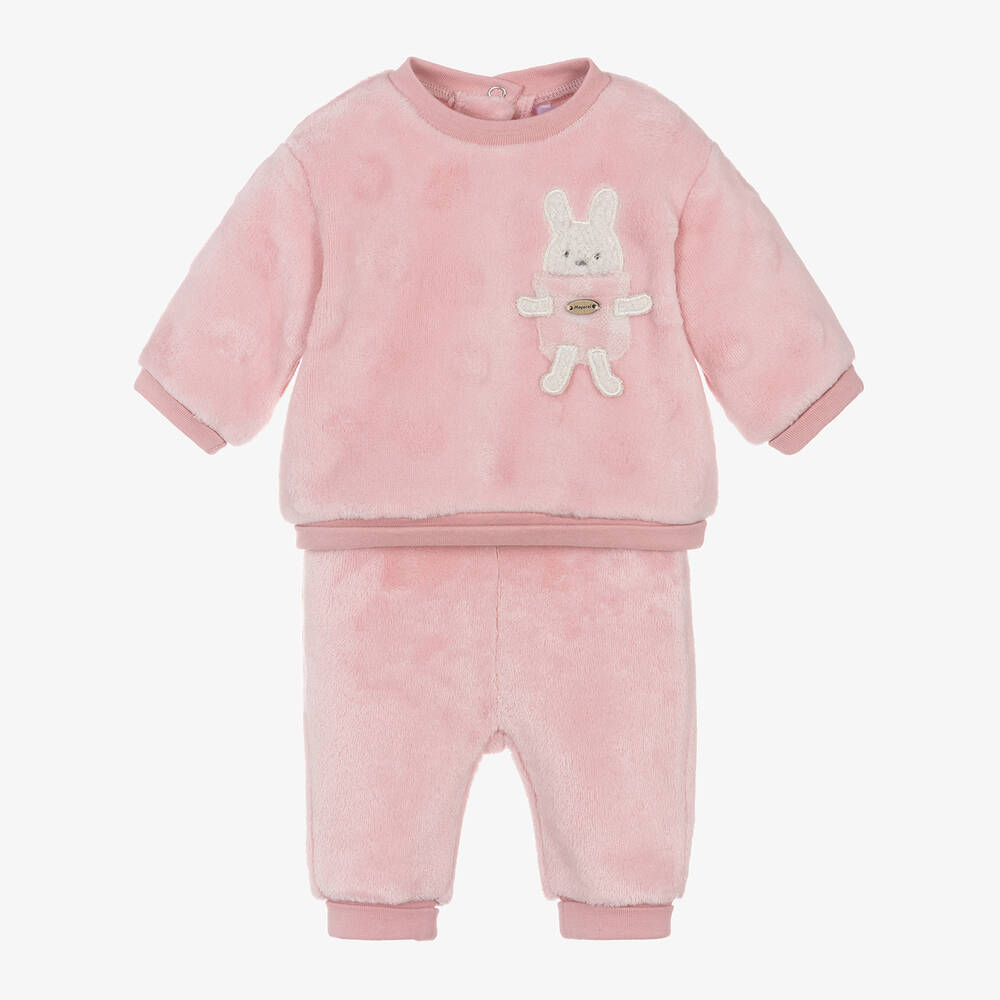 Mayoral Newborn - Baby Girls Pink Faux Fur Bunny Tracksuit | Childrensalon