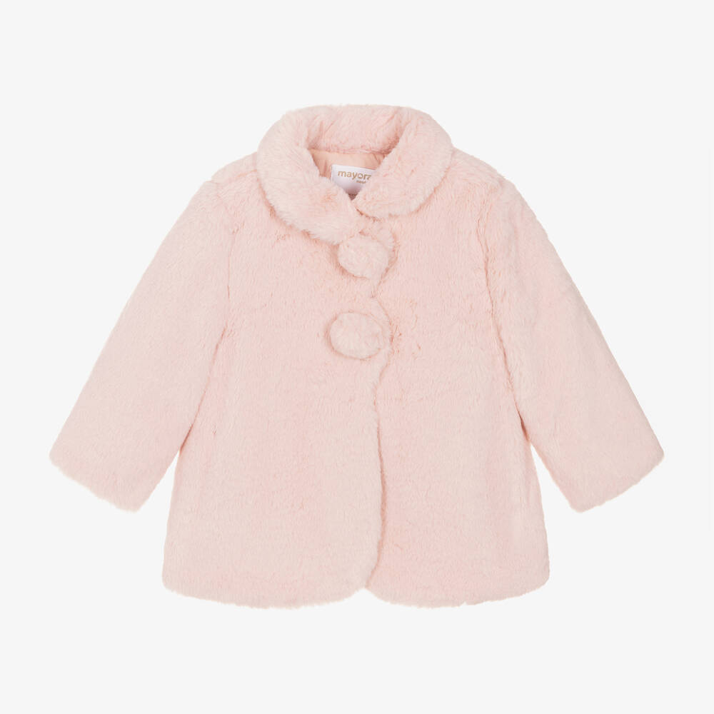 Mayoral Newborn - Baby Girls Pink Faux Fur Coat | Childrensalon