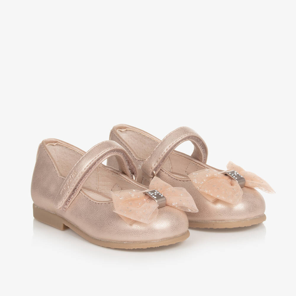Mayoral - حذاء بمب أطفال بناتي مزين بفيونكة جلد صناعى لون زهرى  | Childrensalon