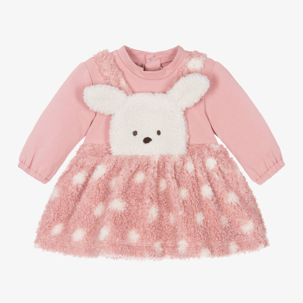 Mayoral Newborn - Baby Girls Pink Faux Shearling Lamb Dress | Childrensalon