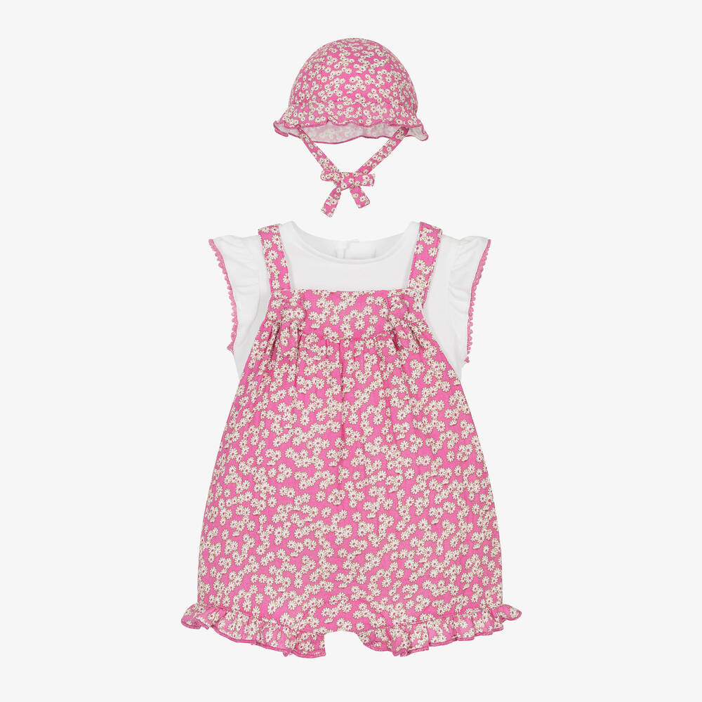 Mayoral - Baby Girls Pink Floral Cotton Shortie Set | Childrensalon