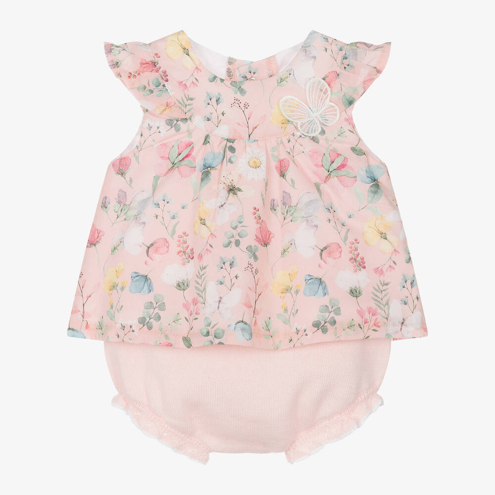 Mayoral - Baby Girls Pink Floral Cotton Shorts Set | Childrensalon