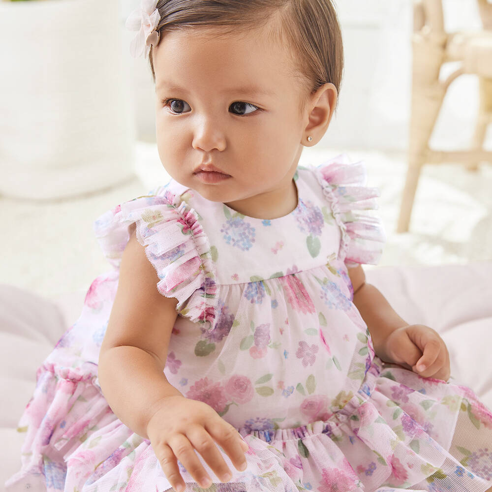 Mayoral Newborn-Baby Girls Pink Floral Tulle Dress | Childrensalon