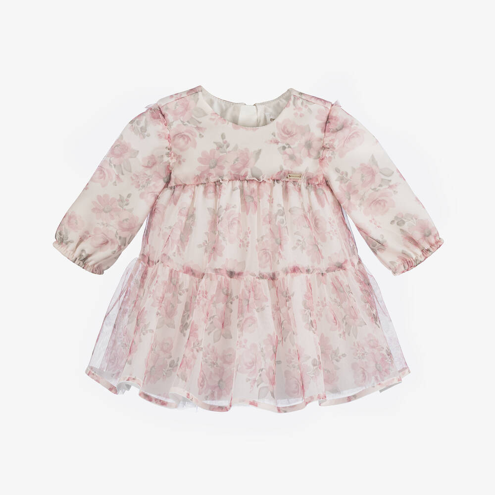 Mayoral Newborn - Baby Girls Pink Floral Tulle Dress | Childrensalon