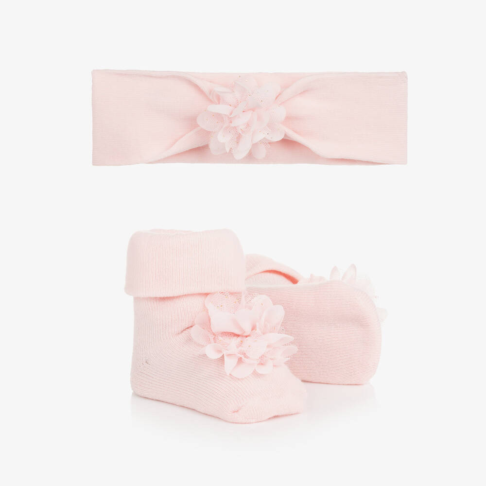 Mayoral Newborn - Baby Girls Pink Headband & Booties Set | Childrensalon