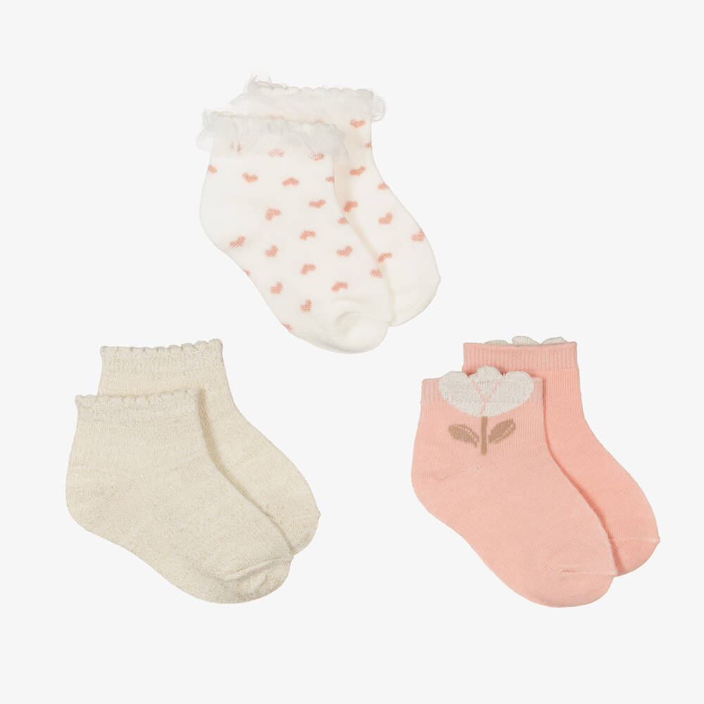 Mayoral - Baby Girls Pink & Ivory Socks (3 Pack) | Childrensalon
