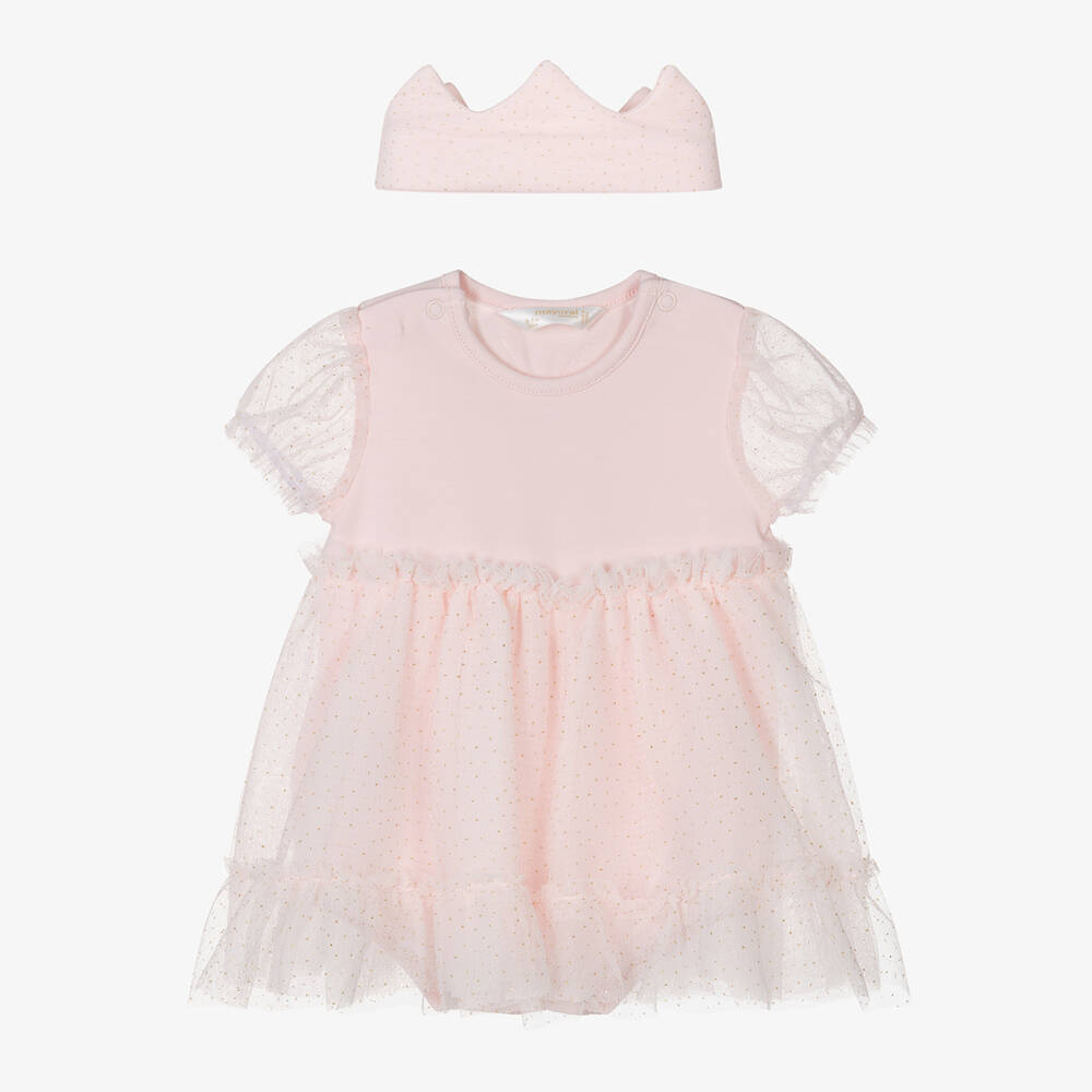 Mayoral - Baby Girls Pink Jersey & Tulle Dress Set | Childrensalon