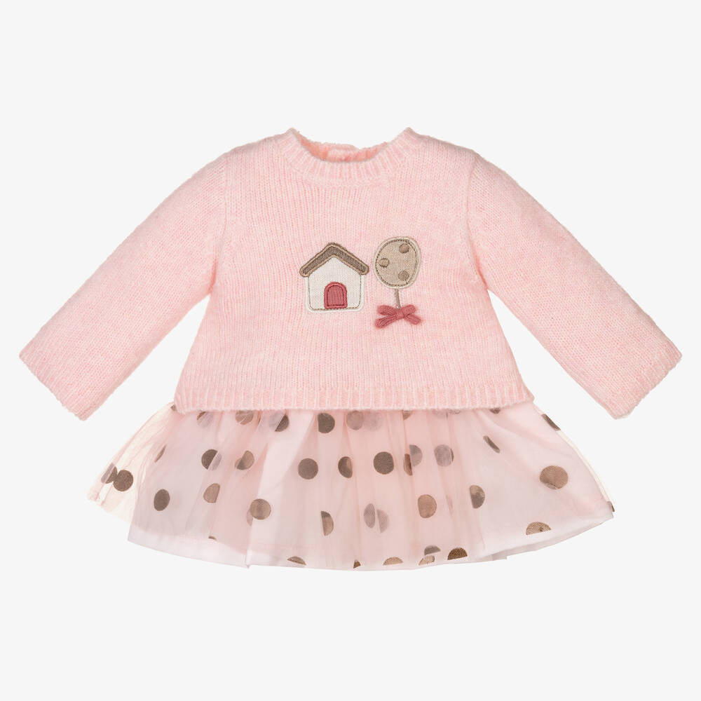 Mayoral - Baby Girls Pink Knit & Tulle Dress | Childrensalon