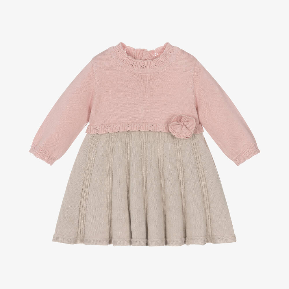 Mayoral Newborn - Baby Girls Pink Knitted Cotton Dress | Childrensalon