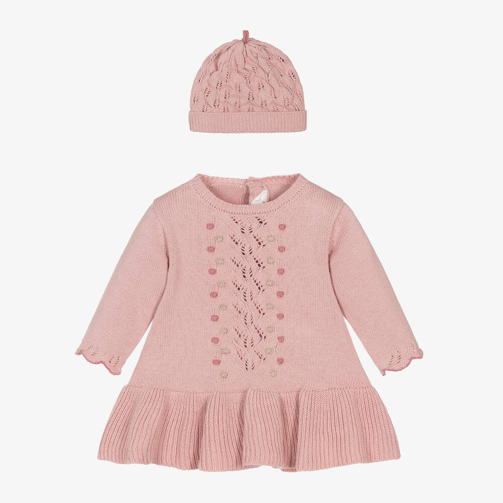 Mayoral Newborn - Baby Girls Pink Knitted Cotton Dress Set | Childrensalon