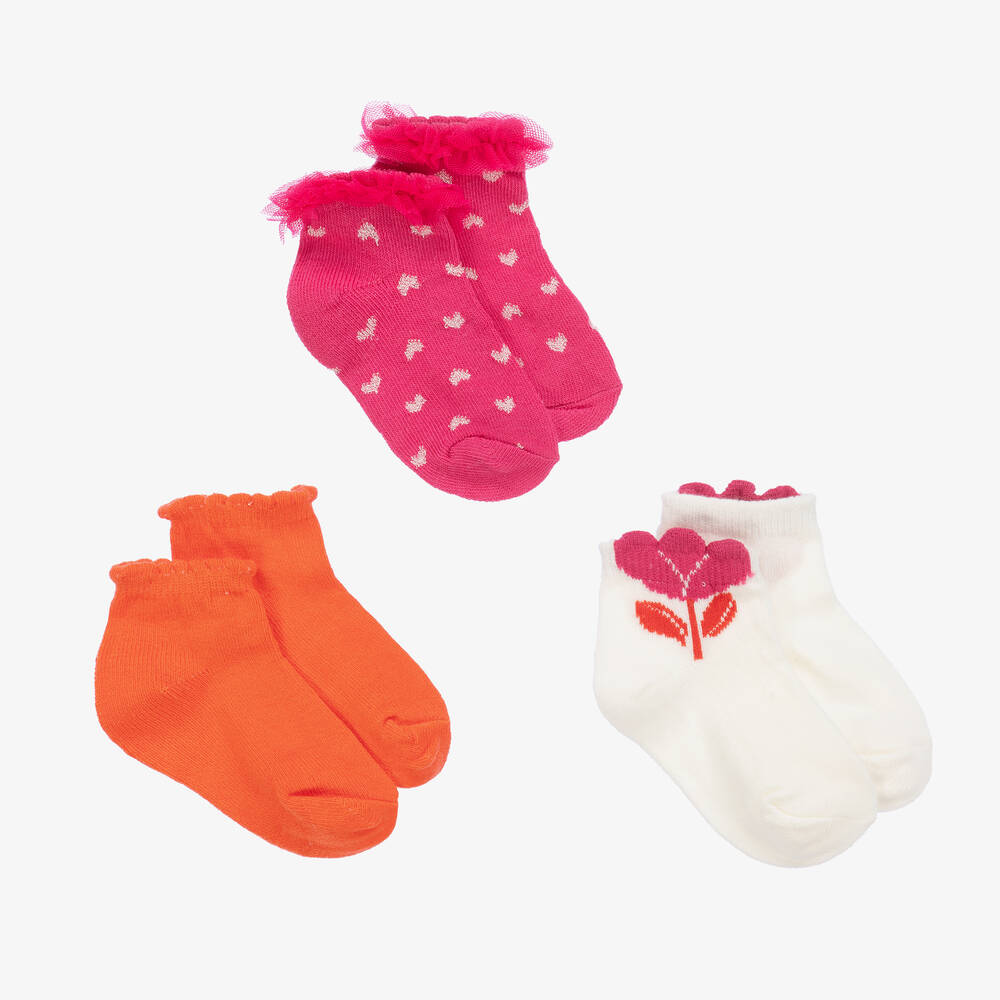 Mayoral - Baby Girls Pink & Orange Socks (3 Pack) | Childrensalon