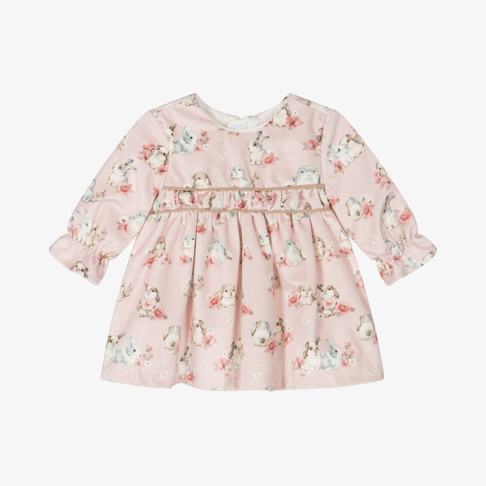 Mayoral Newborn - Baby Girls Pink Velvet Bunny Dress | Childrensalon