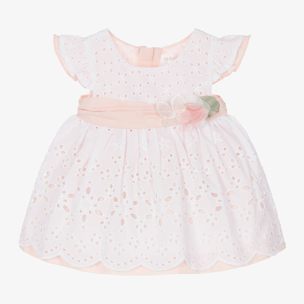 Mayoral - Baby Girls Pink & White Cotton Dress | Childrensalon