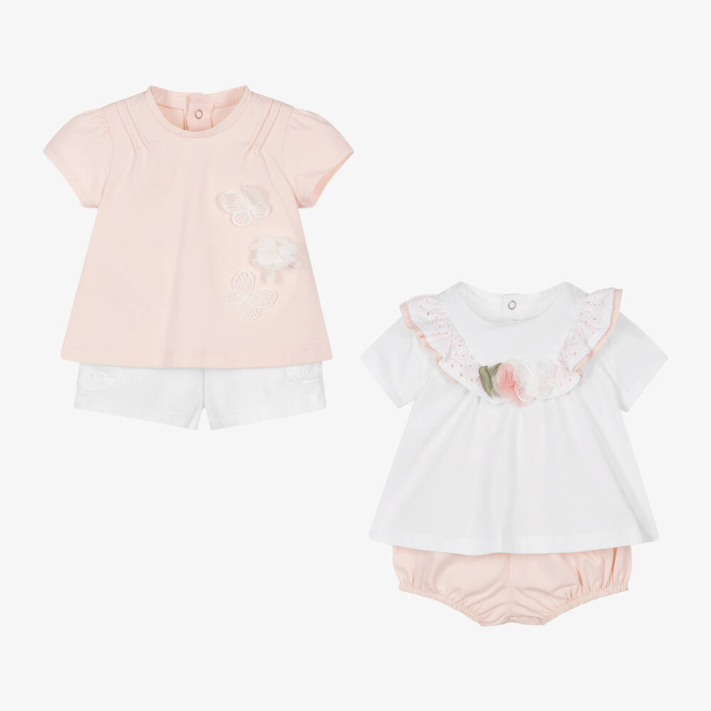Mayoral - Baby Girls Pink & White Shorts Set (2 Pack) | Childrensalon