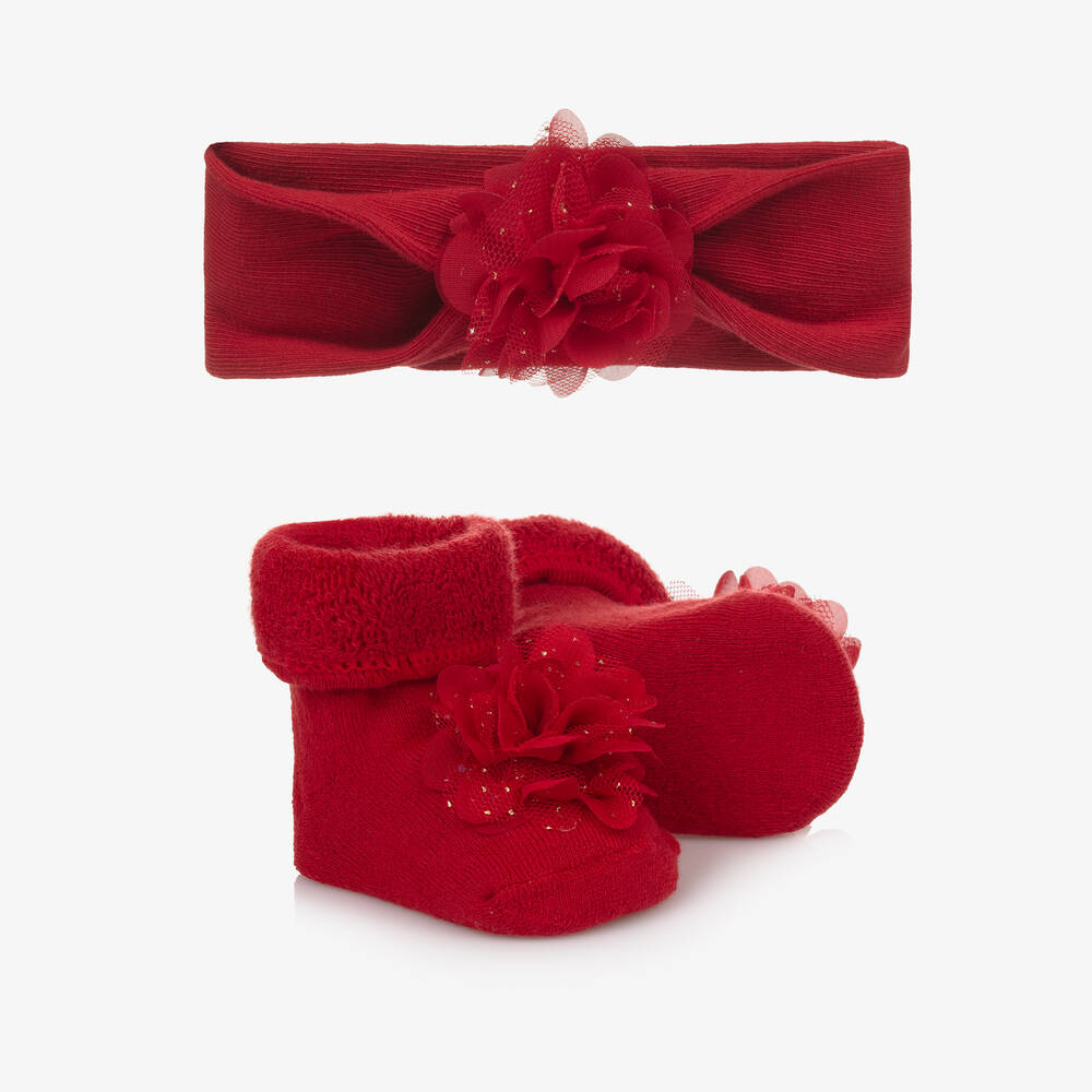 Mayoral Newborn - Baby Girls Red Headband & Booties Set | Childrensalon