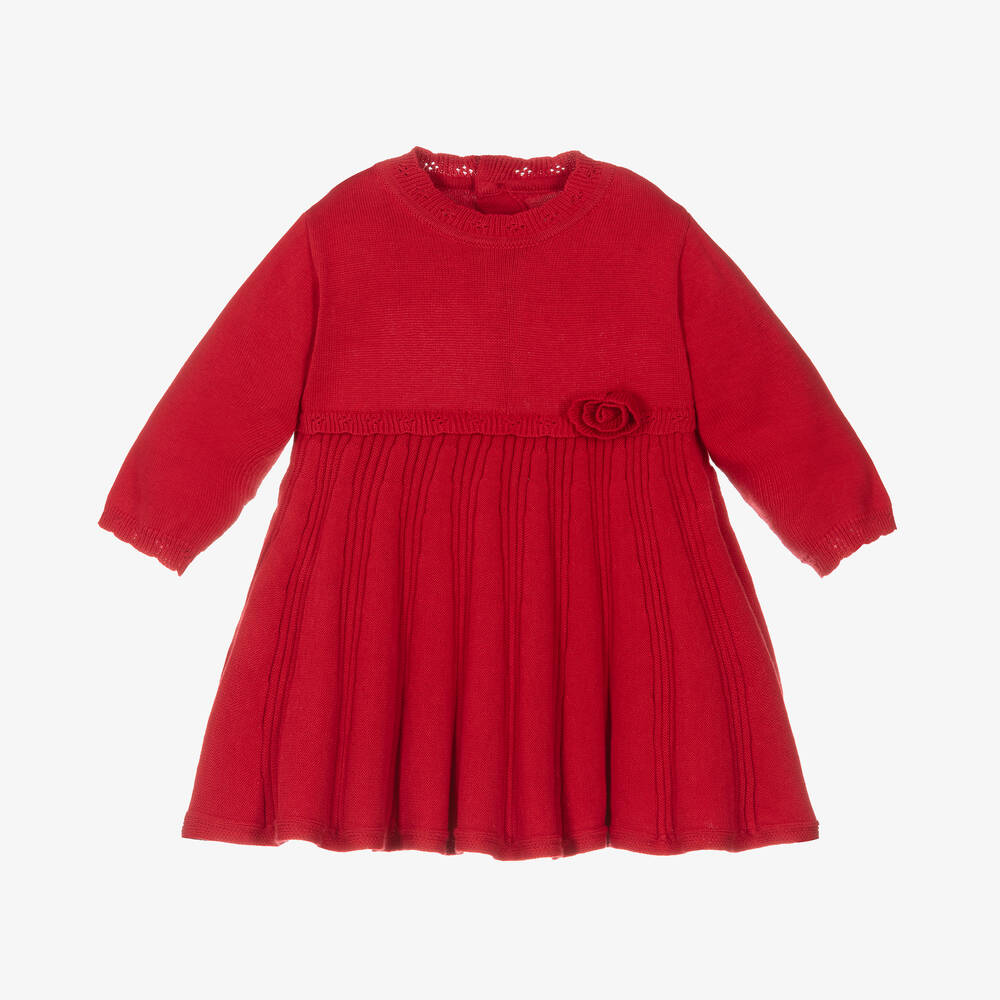 Mayoral Newborn - Baby Girls Red Knitted Cotton Dress | Childrensalon