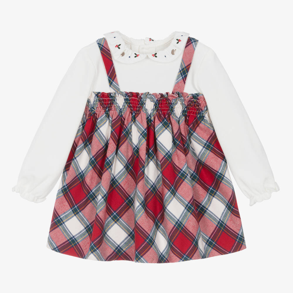 Mayoral Newborn - Baby Girls Red Tartan Cotton Dress | Childrensalon